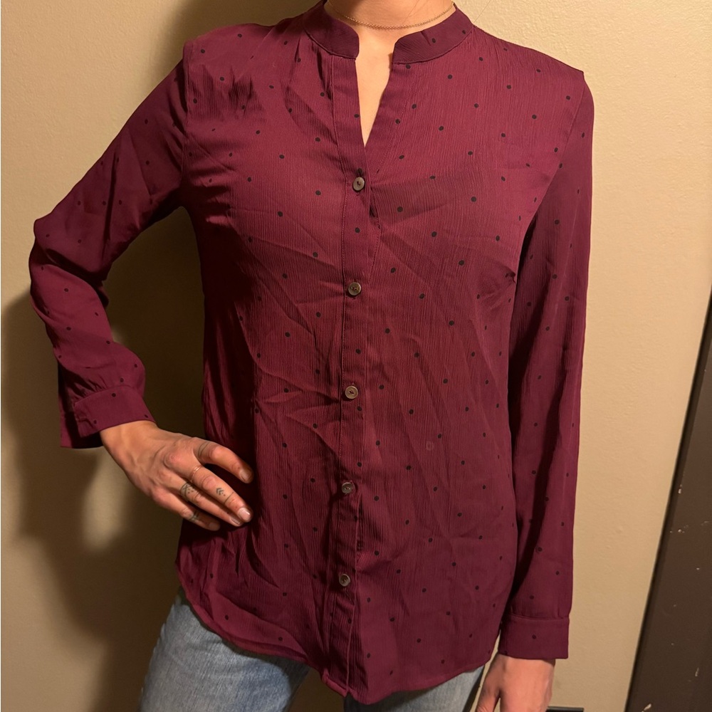 Crimson Polka Dot Button Down
